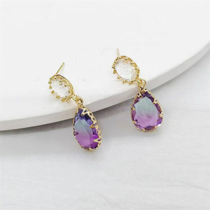 1 Pair Simple Style Water Droplets Inlay Copper Crystal Drop Earrings Earrings