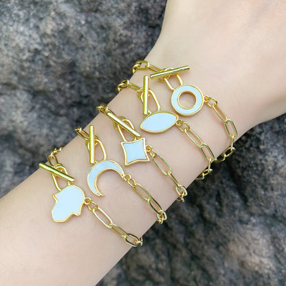 Retro Simple Style Geometric Moon Shell Copper Toggle Enamel Plating 18k Gold Plated Bracelets