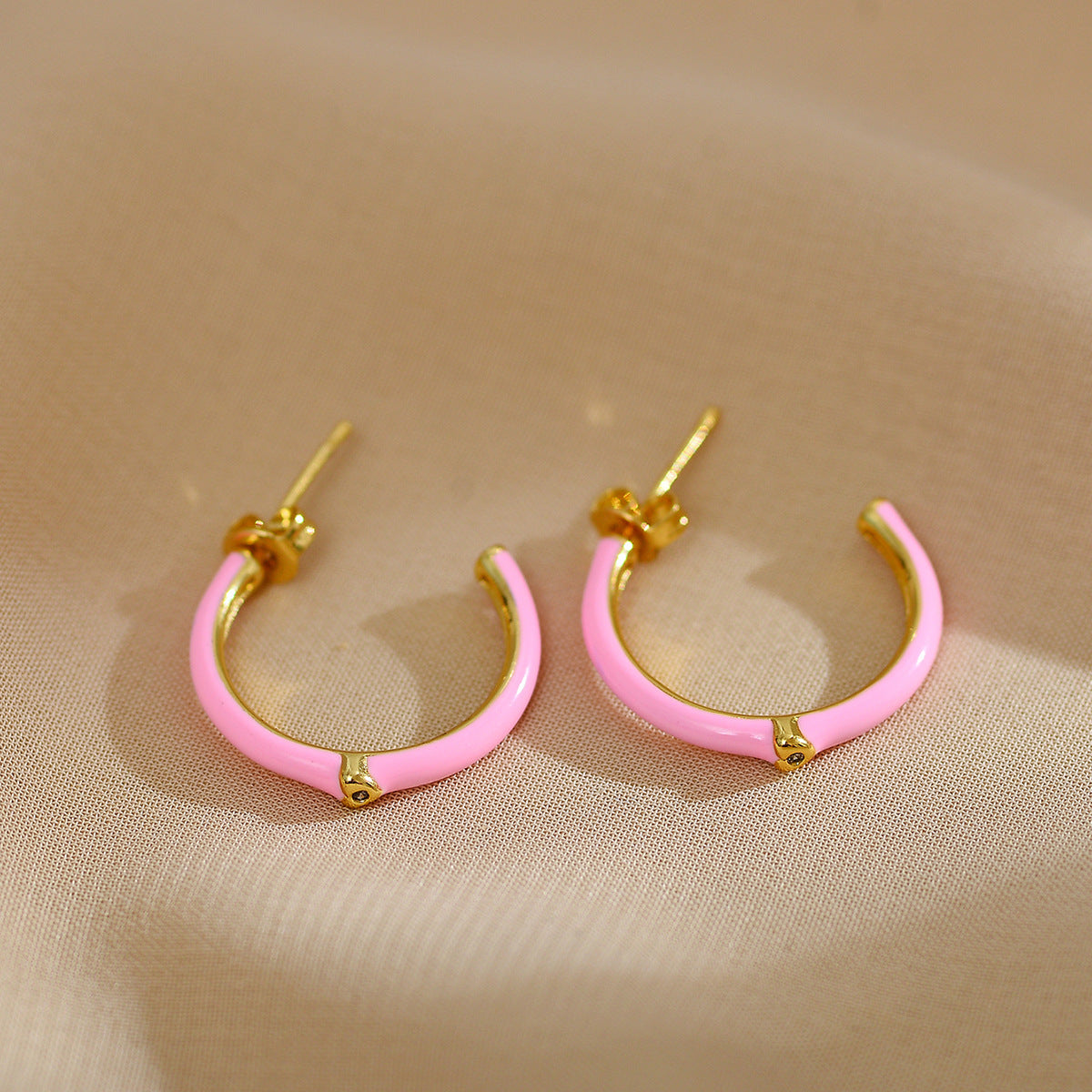 1 Pair Simple Style C Shape Enamel Plating Inlay Copper Zircon 18k Gold Plated Ear Studs