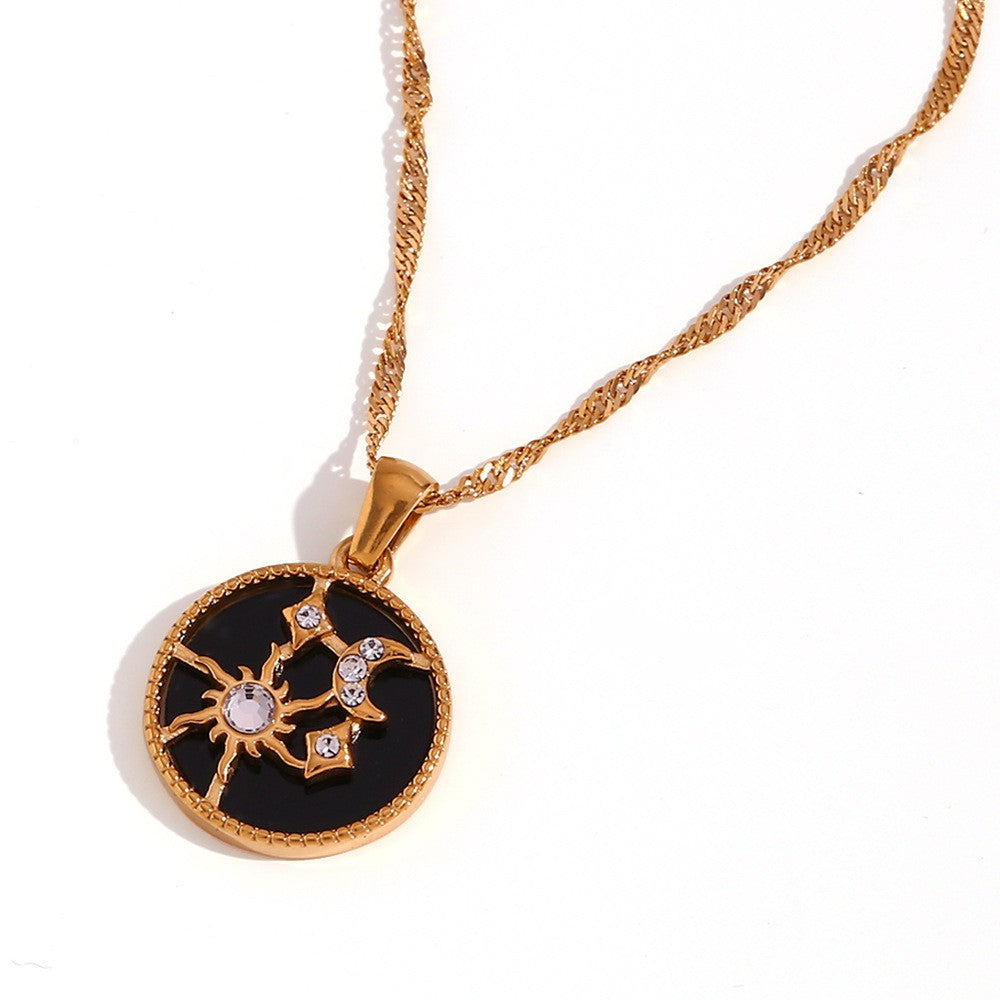 Vintage Style Sun Heart Shape Stainless Steel Plating Inlay Rhinestones 18k Gold Plated Pendant Necklace