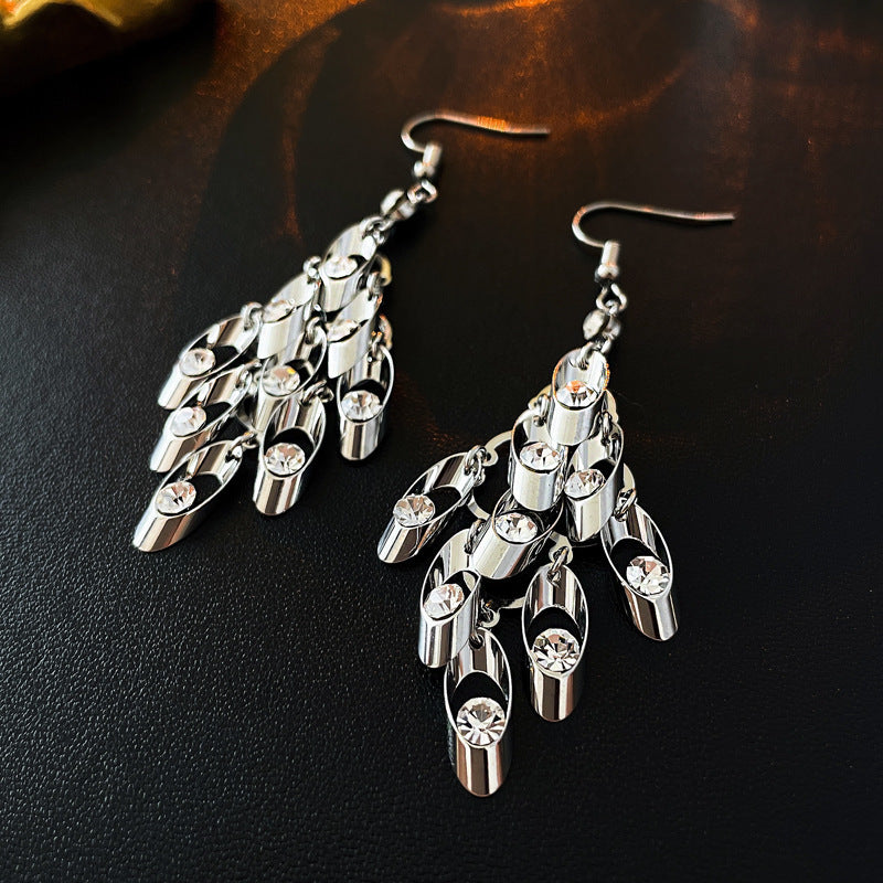 1 Pair Ig Style Exaggerated Tassel Solid Color Plating Inlay Metal Rhinestones Drop Earrings