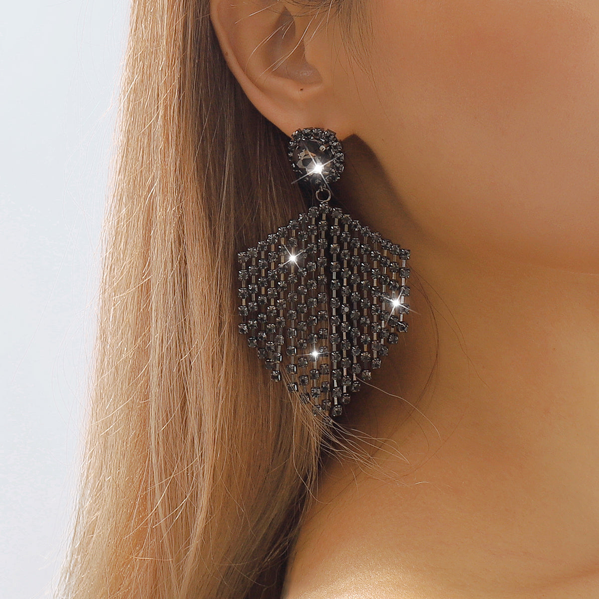 1 Pair Elegant Luxurious Sweet Hexagon Tassel Inlay Alloy Rhinestones Drop Earrings