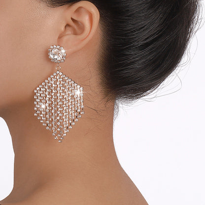 1 Pair Elegant Luxurious Sweet Hexagon Tassel Inlay Alloy Rhinestones Drop Earrings