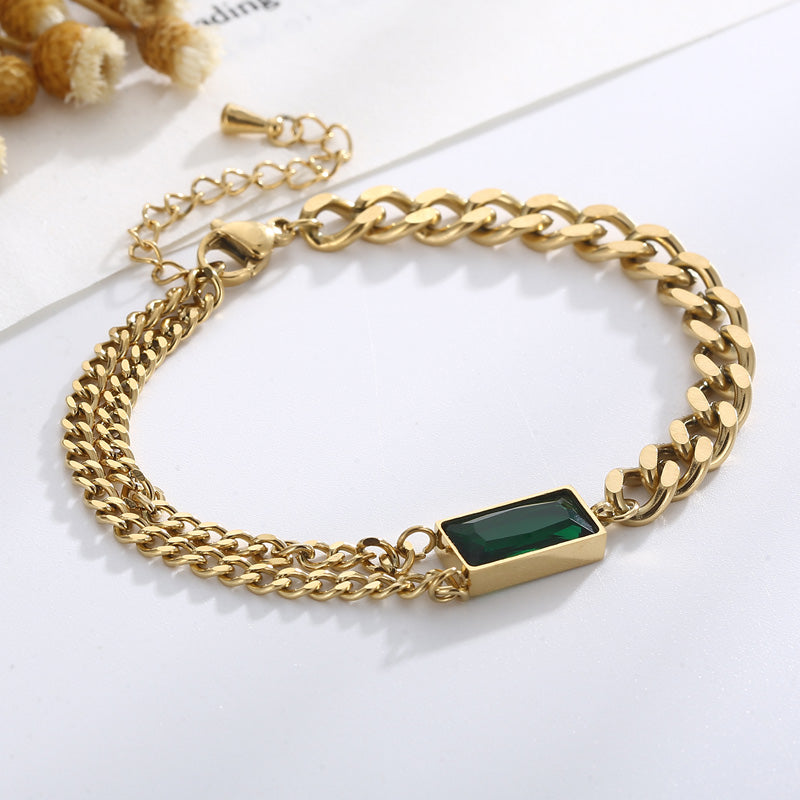 Modern Style Rectangle Titanium Steel Plating Inlay Glass 18k Gold Plated Bracelets Necklace