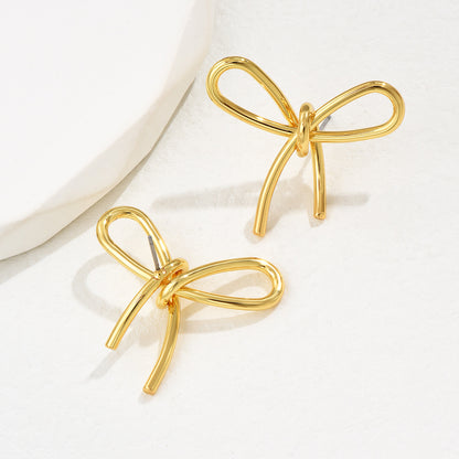 1 Pair Elegant Lady French Style Bow Knot Copper Ear Studs