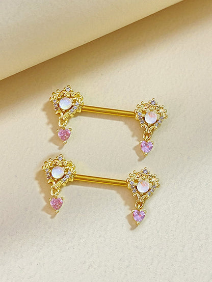 Sweet Streetwear Heart Shape Stainless Steel Plating Inlay Zircon 14k Gold Plated Nipple Ring