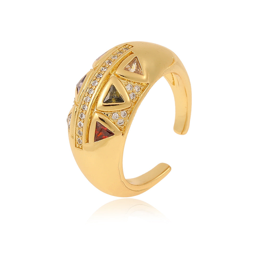 Ig Style Geometric Copper Plating Inlay Artificial Pearls Zircon Open Ring