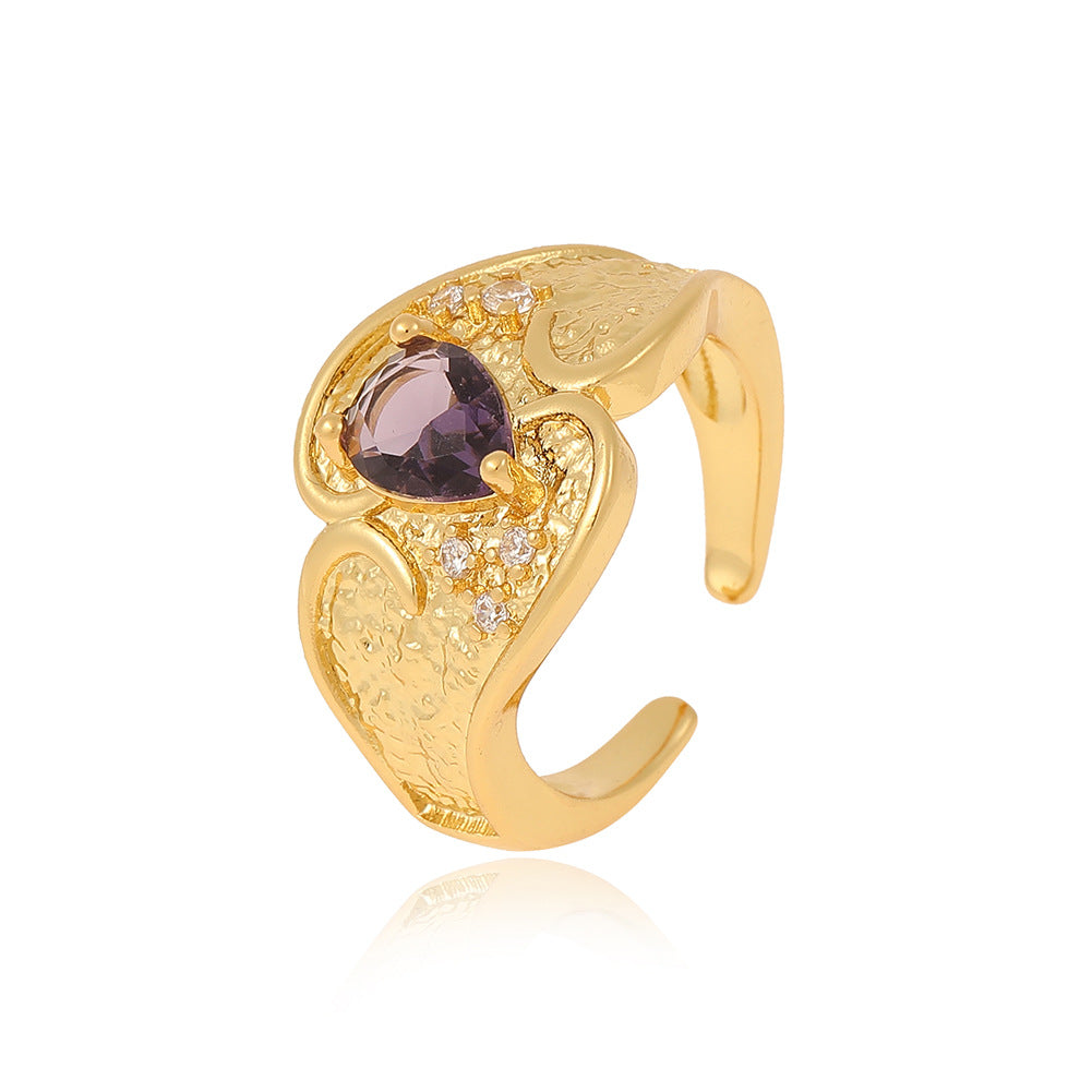 Ig Style Geometric Copper Plating Inlay Artificial Pearls Zircon Open Ring