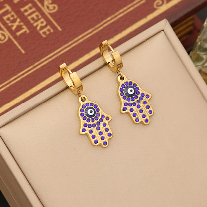 Wholesale Casual Commute Palm Eye Stainless Steel Plating Inlay Artificial Rhinestones Bracelets Earrings Necklace