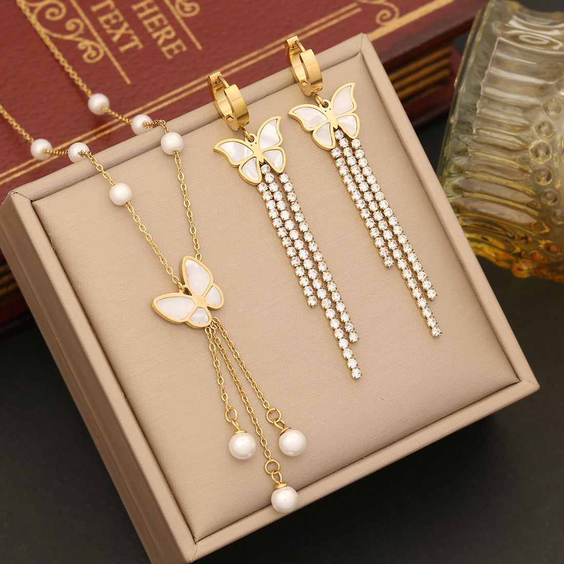 Ig Style Casual Tassel Butterfly Stainless Steel Plating Inlay Pearl Shell Zircon Bracelets Earrings Necklace