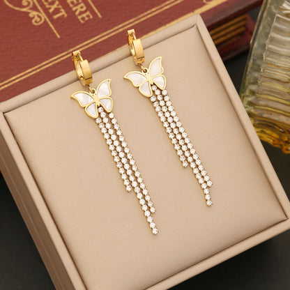 Ig Style Casual Tassel Butterfly Stainless Steel Plating Inlay Pearl Shell Zircon Bracelets Earrings Necklace