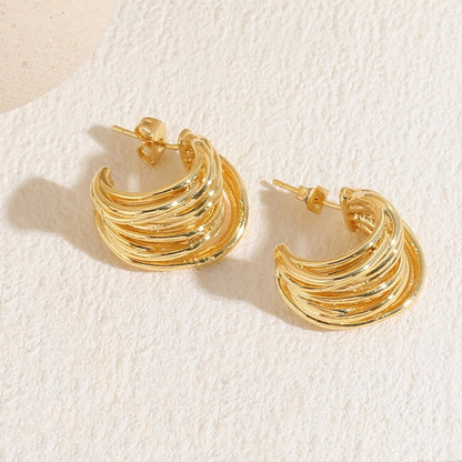 1 Pair Elegant Luxurious C Shape The Answer Plating Inlay Copper Zircon 14k Gold Plated Earrings