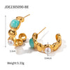 1 Pair Retro C Shape Plating Inlay Stainless Steel Artificial Pearls Natural Stone 18k Gold Plated Ear Studs