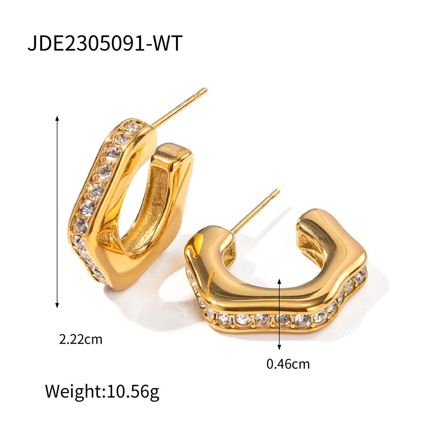 1 Pair Business C Shape Plating Inlay Stainless Steel Zircon 18k Gold Plated Ear Studs