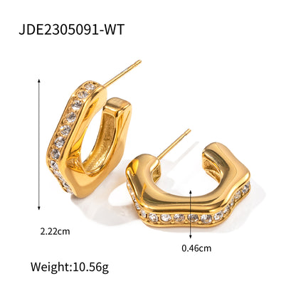 1 Pair Business C Shape Plating Inlay Stainless Steel Zircon 18k Gold Plated Ear Studs