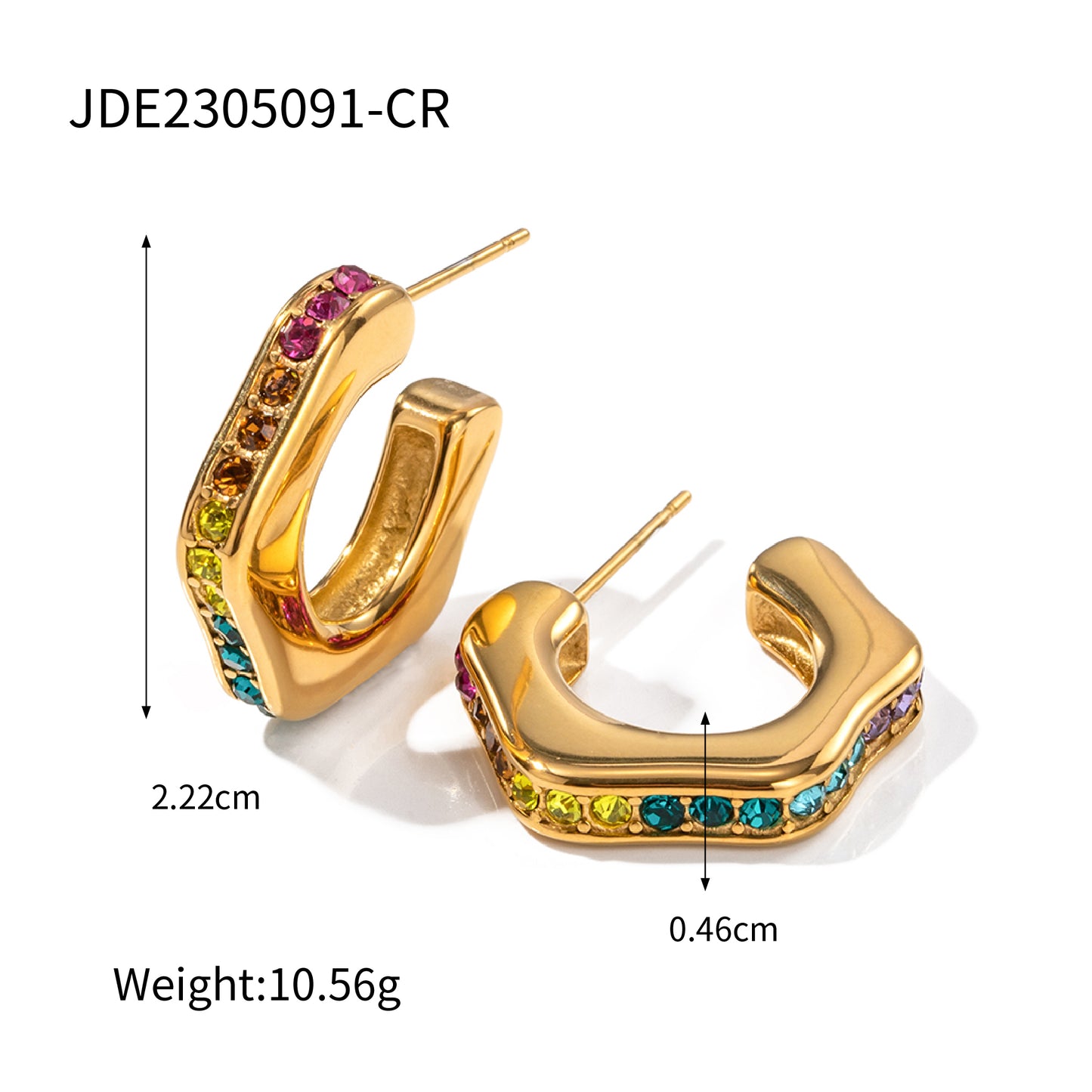 1 Pair Business C Shape Plating Inlay Stainless Steel Zircon 18k Gold Plated Ear Studs