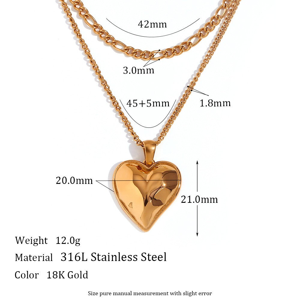 Vintage Style Sun Heart Shape Stainless Steel Plating Inlay Rhinestones 18k Gold Plated Pendant Necklace