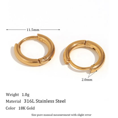 1 Pair Simple Style Round Solid Color Plating Inlay Stainless Steel Zircon 18k Gold Plated Hoop Earrings