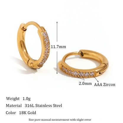 1 Pair Simple Style Round Solid Color Plating Inlay Stainless Steel Zircon 18k Gold Plated Hoop Earrings