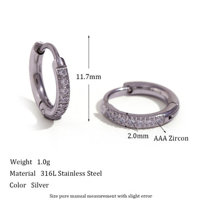 1 Pair Simple Style Round Solid Color Plating Inlay Stainless Steel Zircon 18k Gold Plated Hoop Earrings