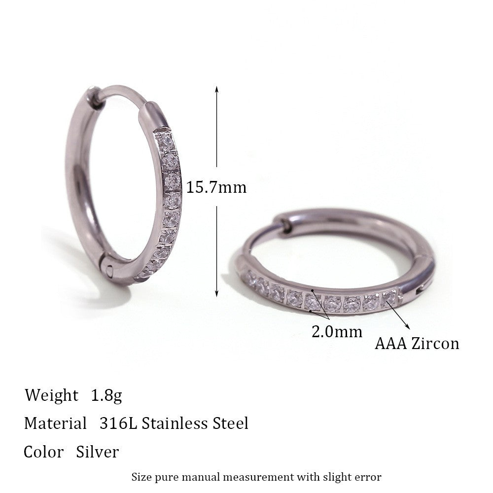 1 Pair Simple Style Round Solid Color Plating Inlay Stainless Steel Zircon 18k Gold Plated Hoop Earrings