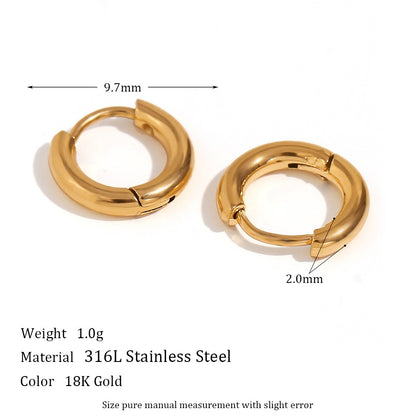 1 Pair Simple Style Round Solid Color Plating Inlay Stainless Steel Zircon 18k Gold Plated Hoop Earrings