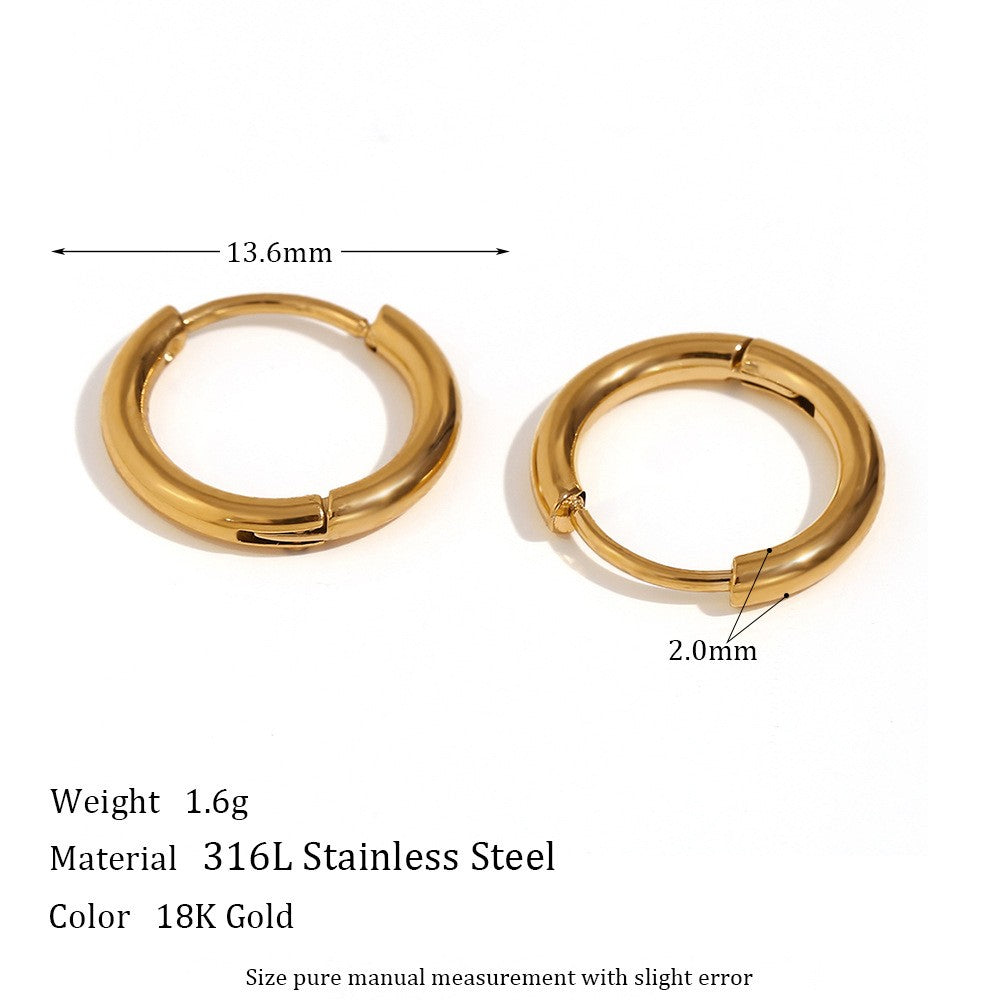 1 Pair Simple Style Round Solid Color Plating Inlay Stainless Steel Zircon 18k Gold Plated Hoop Earrings