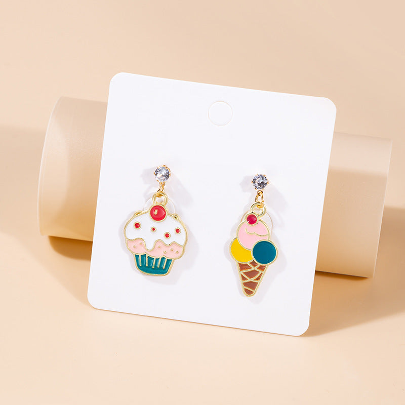 1 Pair Cute Ice Cream Animal Plating Alloy Drop Earrings