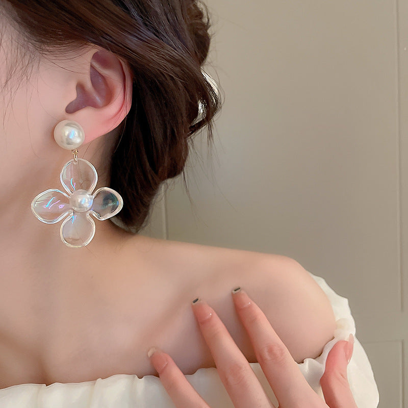 1 Pair Korean Style Flower Arylic Imitation Pearl Drop Earrings