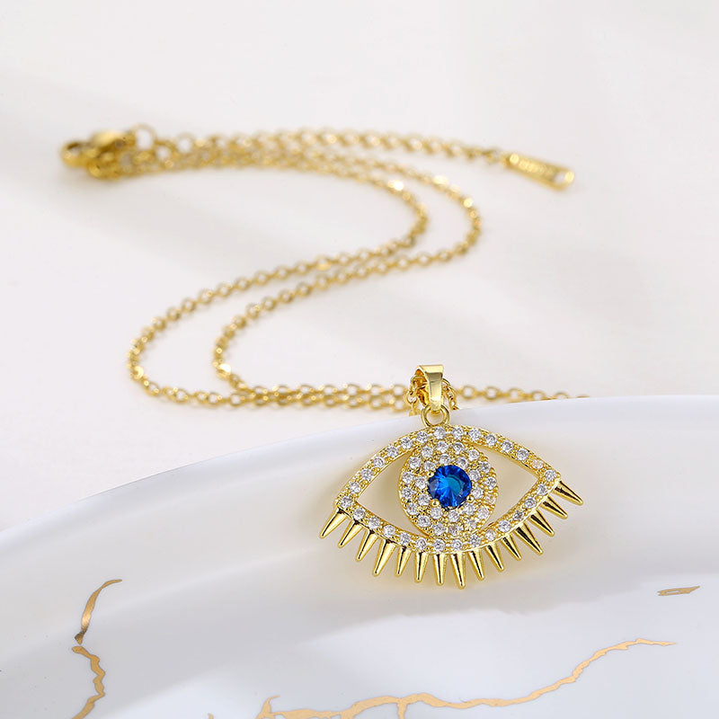 Elegant Eye Stainless Steel Plating Inlay Zircon 18k Gold Plated Gold Plated Pendant Necklace