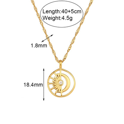 Simple Style Classic Style Devil's Eye Moon Heart Shape Stainless Steel Plating Inlay Rhinestones 18k Gold Plated Pendant Necklace