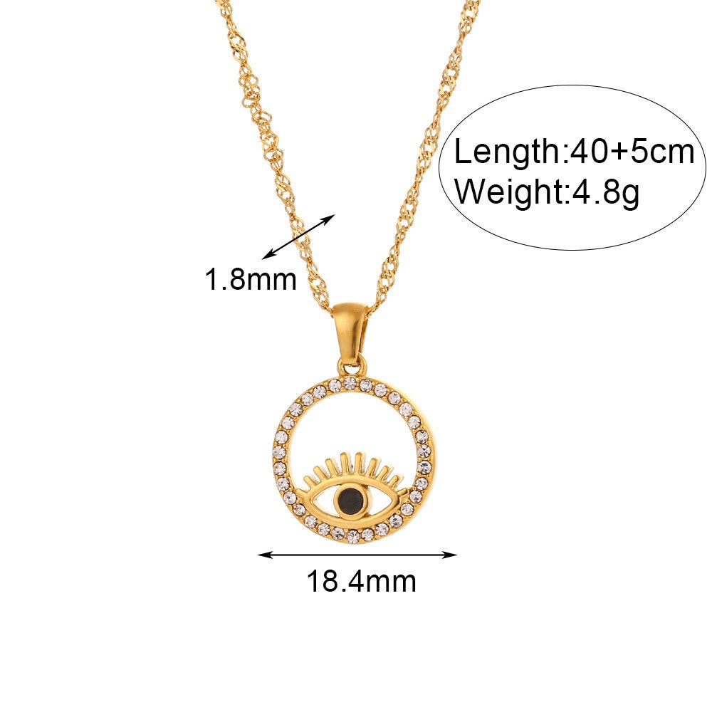 Simple Style Classic Style Devil's Eye Moon Heart Shape Stainless Steel Plating Inlay Rhinestones 18k Gold Plated Pendant Necklace