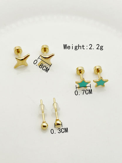 1 Set Cute Sweet Lips Star Paw Print Enamel Plating Inlay Stainless Steel Artificial Pearls Gold Plated Ear Studs