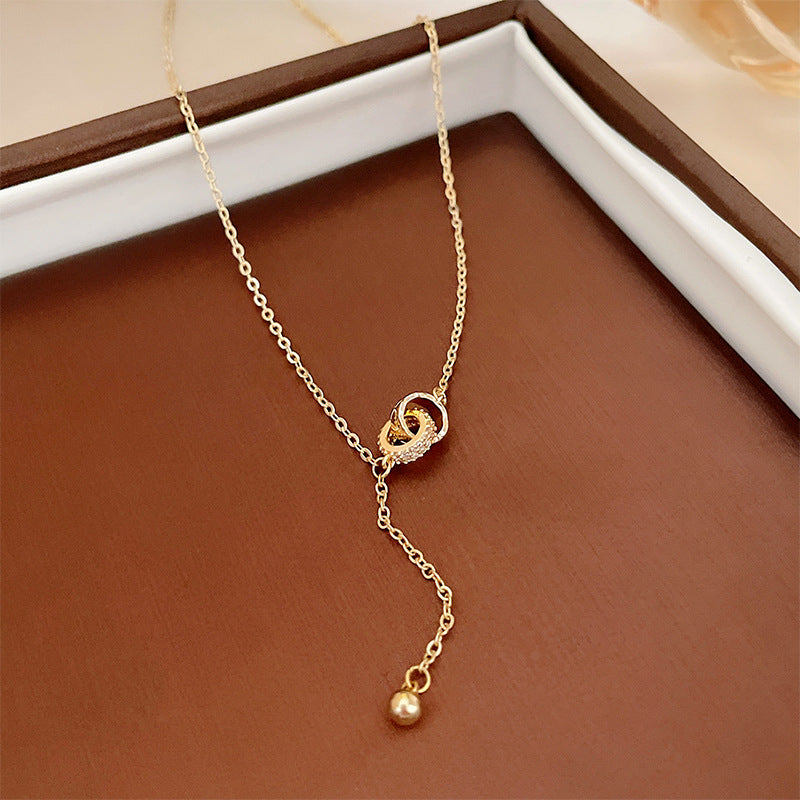 Elegant Heart Shape Bow Knot Copper Inlay Zircon Pendant Necklace