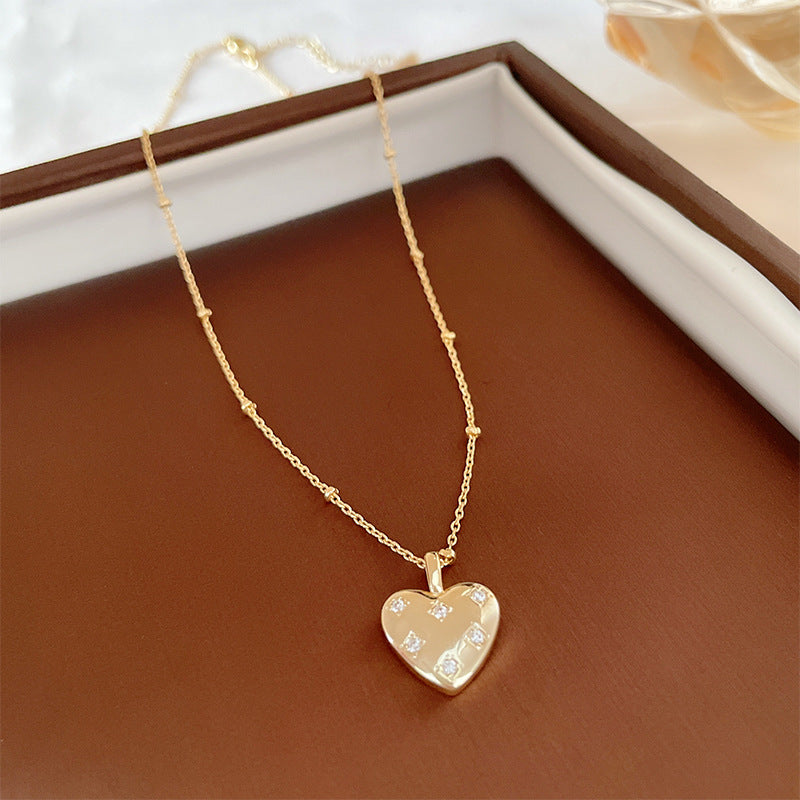 Elegant Heart Shape Bow Knot Copper Inlay Zircon Pendant Necklace