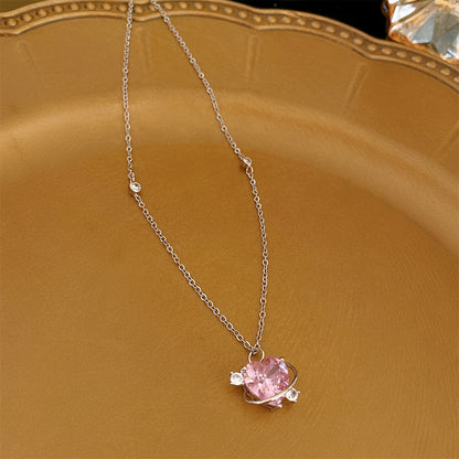 Elegant Sweet Heart Shape Bow Knot Copper Inlay Zircon Pendant Necklace