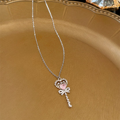 Elegant Sweet Heart Shape Bow Knot Copper Inlay Zircon Pendant Necklace