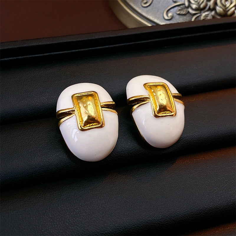 1 Pair Vintage Style Geometric Enamel Inlay Arylic Alloy Rhinestones Drop Earrings Ear Studs