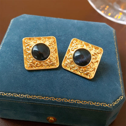 1 Pair Vintage Style Geometric Enamel Inlay Arylic Alloy Rhinestones Drop Earrings Ear Studs