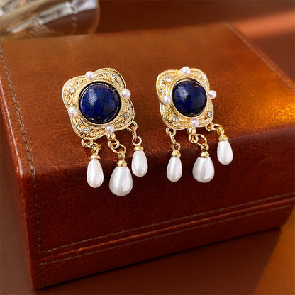 1 Pair Vintage Style Geometric Enamel Inlay Arylic Alloy Rhinestones Drop Earrings Ear Studs