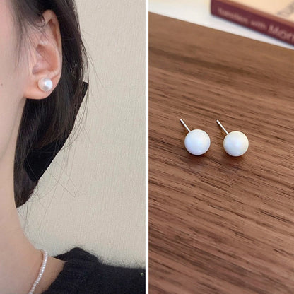 1 Pair Lady Solid Color Freshwater Pearl Sterling Silver Ear Studs