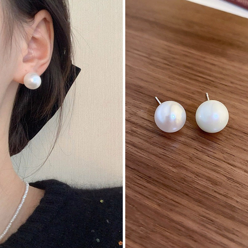 1 Pair Lady Solid Color Freshwater Pearl Sterling Silver Ear Studs