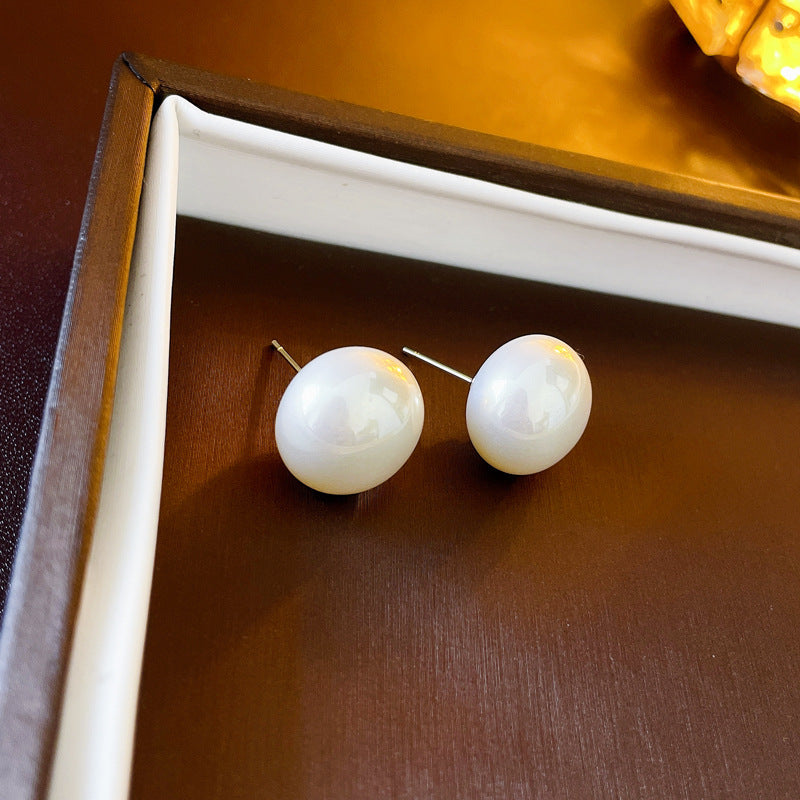 1 Pair Lady Solid Color Freshwater Pearl Sterling Silver Ear Studs