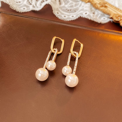 1 Pair Lady Flower Plating Inlay Artificial Pearl Copper Zircon Drop Earrings Ear Studs