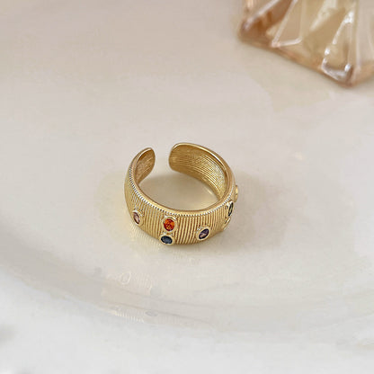 Streetwear Solid Color Copper Plating Inlay Zircon Open Ring