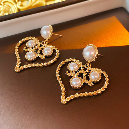 1 Pair Elegant Retro Heart Shape Flower Plating Inlay Copper Pearl Earrings