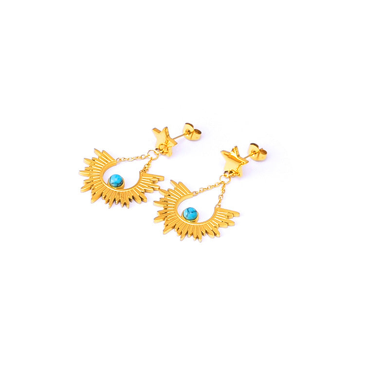 Retro Star Titanium Steel Plating Inlay Turquoise Jewelry Set