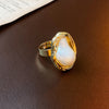 Japanese Style Flower Copper Plating Inlay Artificial Crystal Freshwater Pearl Open Ring