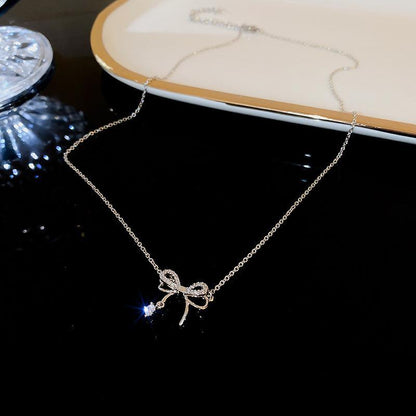 Elegant Heart Shape Bow Knot Alloy Titanium Steel Plating Inlay Zircon Pendant Necklace