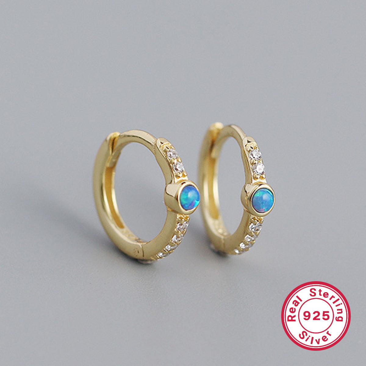 1 Pair Simple Style Round Inlay Sterling Silver Opal 18k Gold Plated White Gold Plated Earrings